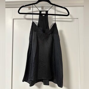 CAMI NYC Black Silk Racer Camisole Top with Lace Trim